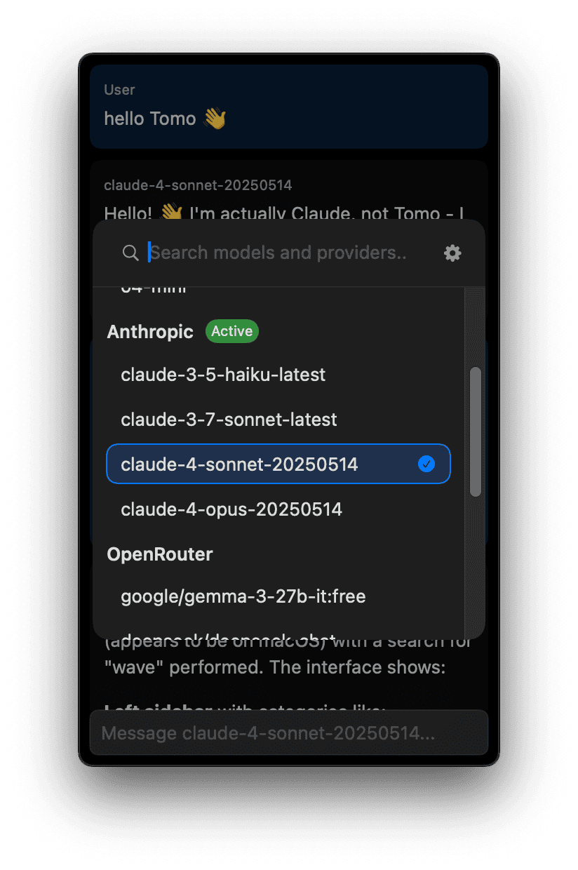 Tomo's model selector